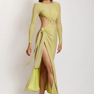 christina backless mini dress in green shimmer | Meshki — XS